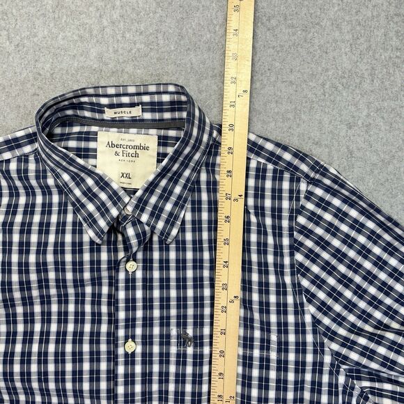 Abercrombie & Fitch Muscle Shirt Mens XXL 2XL Blue Plaid Long Sleeve Pocket - Picture 9 of 10